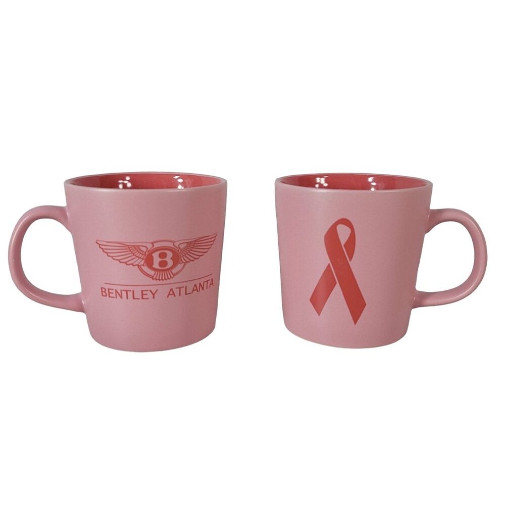 Bentley Mugs Pink 4" Pink Ribbon Wings Lot Of 2 Atlanta Breast Cancer Support